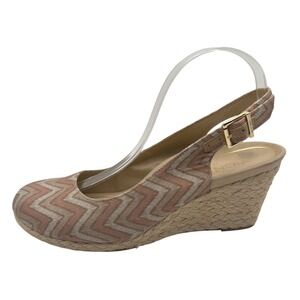 Vionic‎ Shoes Women 8 Tan Coraline Wedge Slingback Espadrille Sandal Chevron